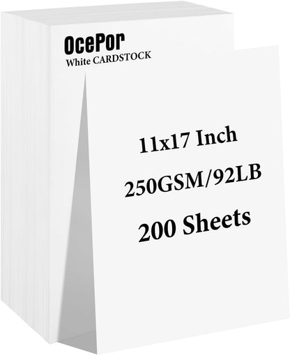 OcePor 100 Sheets White Cardstock 8.5” x 11”, 92lb/250gsm Card Stock, Thick Card Stock Paper, Heavy Cardstock Paper for Printer, Resume, Scrapbooks, Art, Crafts, Business Cards