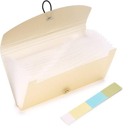 BTSKY 13 Pockets Expanding Check Bill File Folder-Hand-held Small Accordion File Folder Expandable Card Ticket Holder Plastic Business Document Organizer Wallet Case New Grey