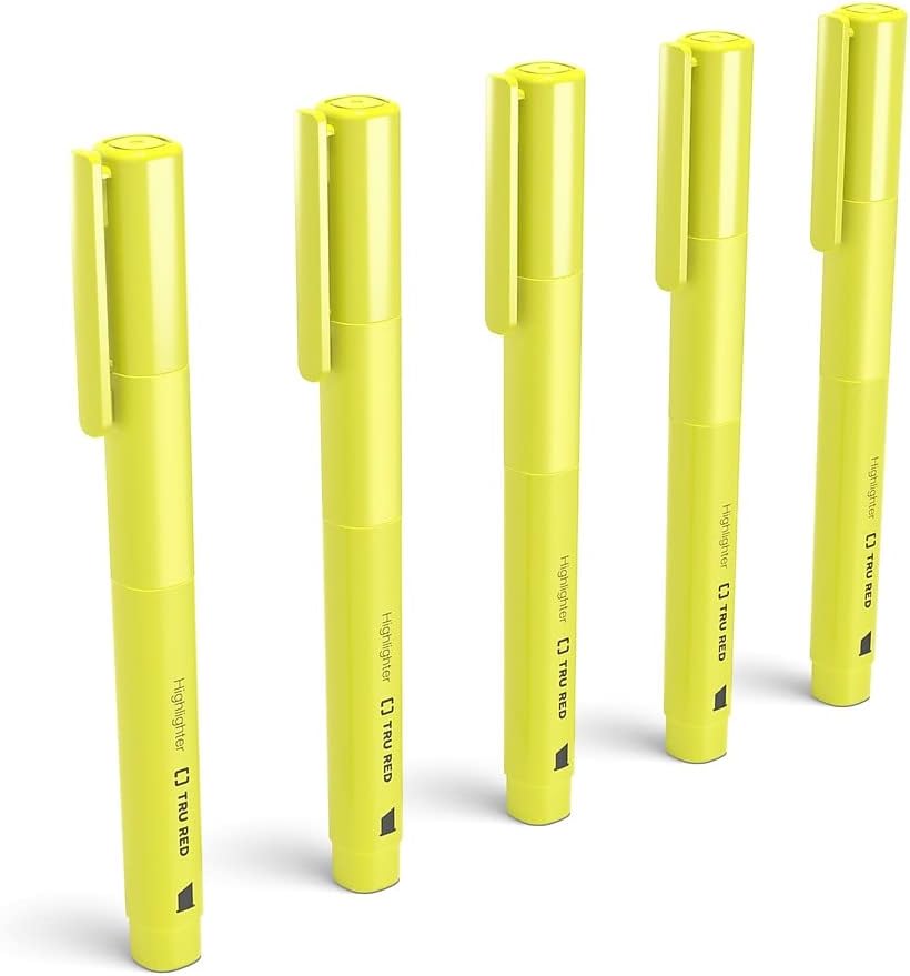 TRU RED Pocket Highlighters with Grip, Chisel Tip, Yellow, 15 Pack – Compact Highlighting Markers for Notes & Documents