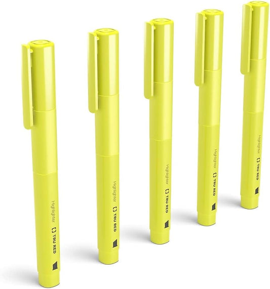 TRU RED Pocket Highlighters with Grip, Chisel Tip, Yellow, 15 Pack – Compact Highlighting Markers for Notes & Documents