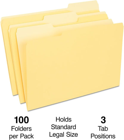 Staples Recycled File Folders, Legal Size, 1/3‑Cut Tabs, Manila, 30% Recycled Paper Stock, 100/Box