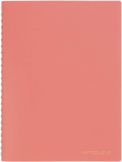 Maruman Septcouleur Grid Notebook- A5, 8.35" x 6.22", 100 Sheets / 200 Pages, 3mm Graph Paper Journal, Durable Rose Gold Wire-bound Spiral, Water Resistant Cover, Spicy Coral Pink, Made in Japan