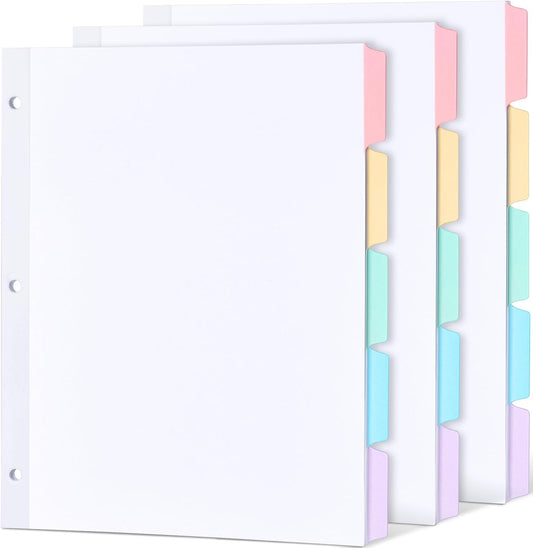 Forvencer Blank Writable Binder Dividers with Multicolor Tabs, 3 Hole Punch Dividers with Reinforced Edge, Binder Dividers for Letter Size, 6 Sets, 30 Dividers, 1/5 Cut Tabs