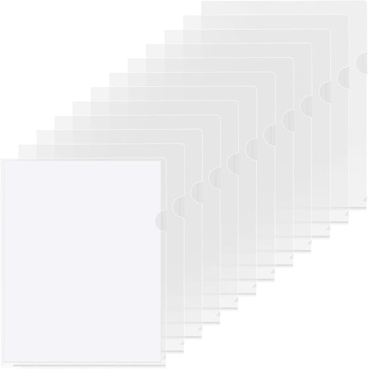 KTRIO Clear Folders Sleeves Plastic Documents Project Pockets 12 Pack, Fits Letter Size 8.5x11 Paper, L-Shaped File Jackets, Acid-Free Poly Plastic, Transparent
