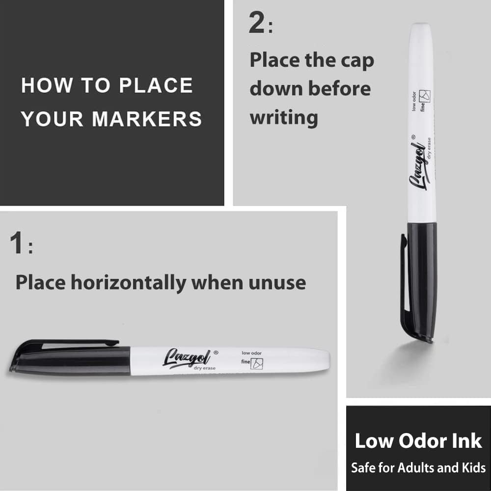 LAZGOL Dry Erase Markers Bulk, 96 Pack Fine Point Tip Black Dry Erase Markers, Low Odor Whiteboard Markers for Back to School, Office, Home, Work On White board & Calendar, Refrigerator.