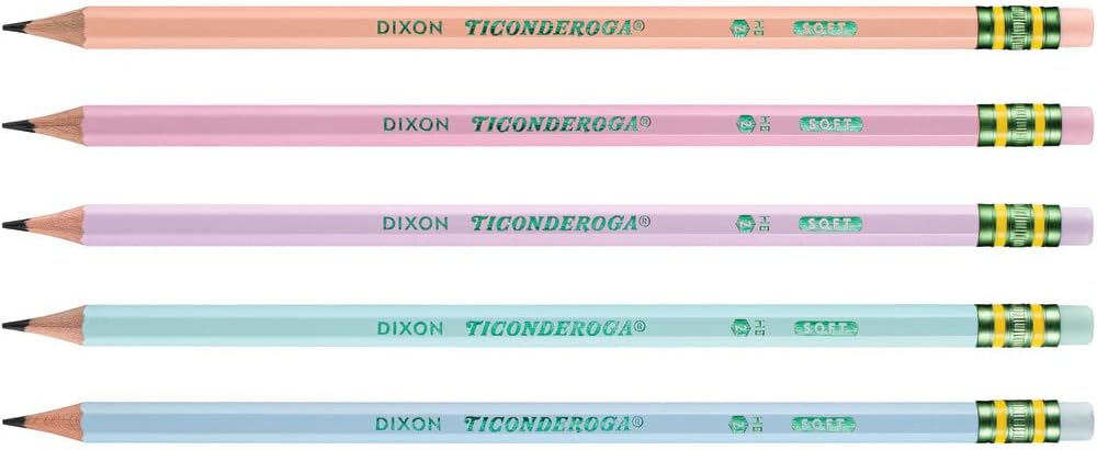 Ticonderoga Wooden Pencils, Pre-Sharpened, 2 HB Soft, Pastel Colors, 18 Count