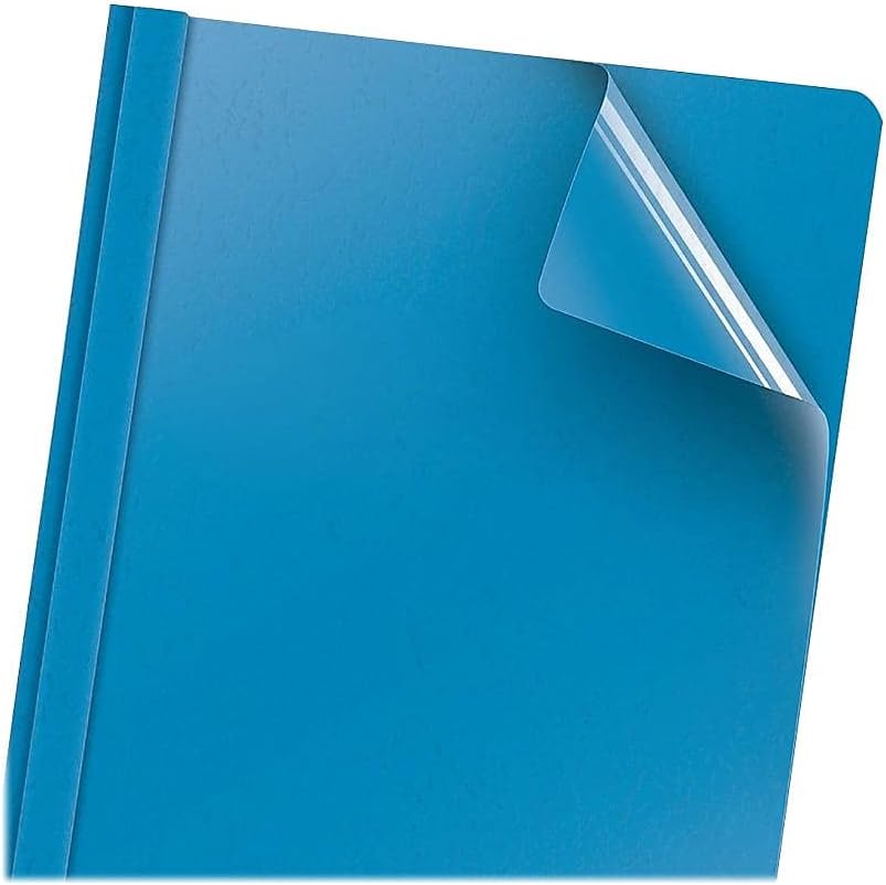 Oxford 55801 Clear Front Report Cover, 3 Fasteners, Letter, 1/2-Inch Capacity, Blue, 25/Box