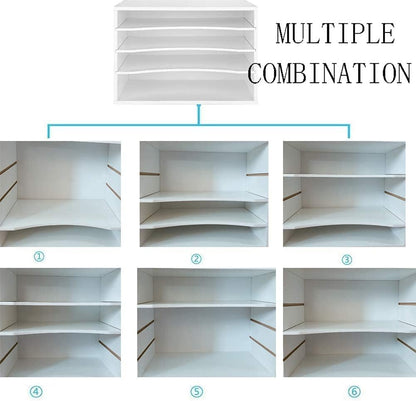 EMERIT 4-Tier Adjustable Paper Organizer, Large Capacity Desktop Organzier for Textbooks/Magazines/Office Files, Wooden Dividers, 7 lbs per Shelf, White