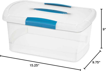Sterilite Large Nesting ShowOffs, Stackable Small Storage Bin with Latching Lid and Handle, Plastic Container to Organize Office Files, Clear, 6-Pack