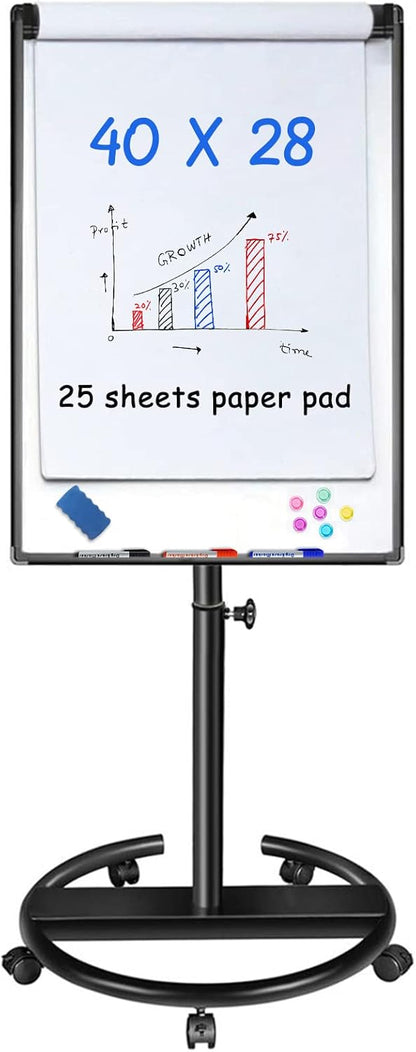 maxtek Mobile Dry Erase Board – 40x28 inches Magnetic Portable Whiteboard Stand Easel White Board Flipchart Easel Board with 25 Sheets Paper Pad for School Supplies