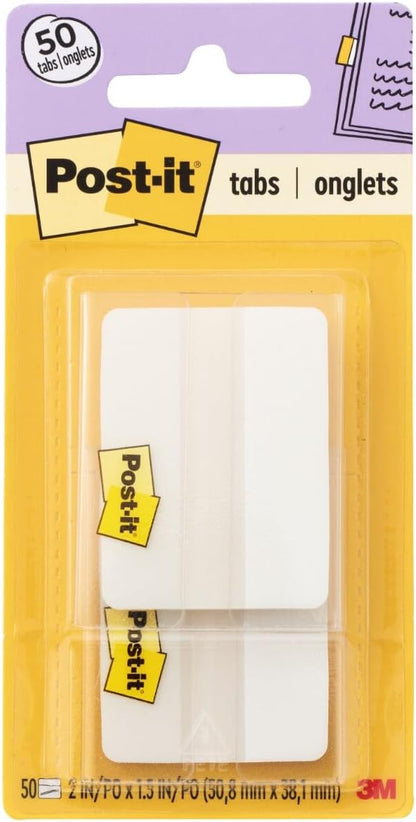 Post-it Sticky Tabs, 2 in. x 1.5 in., 2 Pads of Book Tabs for Bookmarking, Annotating, Reading, and Reminders, White (50 Total Count)