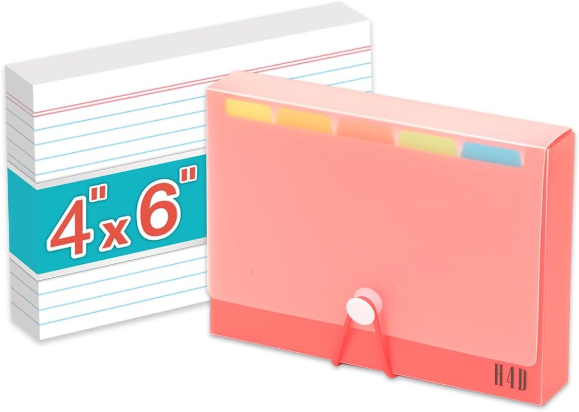H4D 3x5 Index Card Case with 100 Heavyweight Ruled Index Cards and Dividers, Black