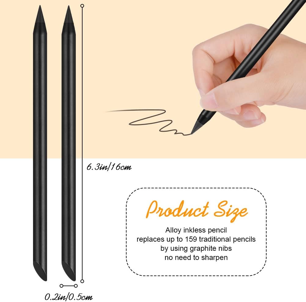 AUAUY 20PCS Inkless Pencil Replaceable Refill, Infinite Pencil Replaceable Graphite Nib, Graphite Nib Metal Inkless, Everlasting Pencils Replacement Head for Writing Drawing Office School Supplies