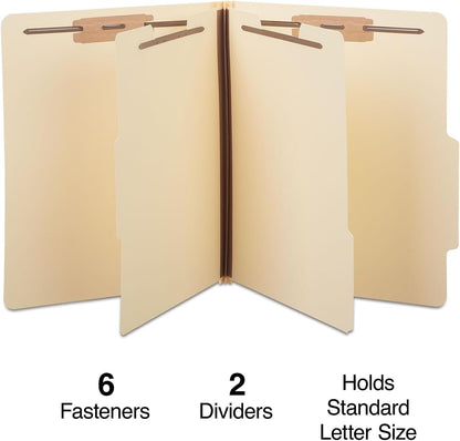 Staples Classification Folders, Letter Size, 2‑Dividers, 2.5" Expansion, Manila, Heavy‑Duty Construction – 20/Carton