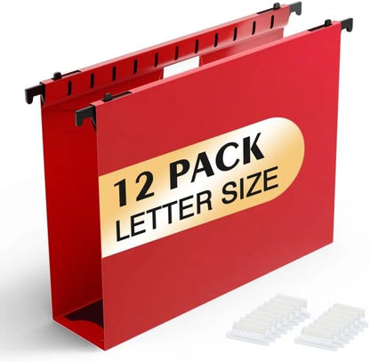 Shutex Extra Capacity Plastic Hanging File Folders,12 Pack Reinforced Hang Folders,Heavy Duty 2 Inch Expansion,Plastic Filing Cabinet Folders,Letter Size,Designed for Bulk Files, Medical Charts,Blue