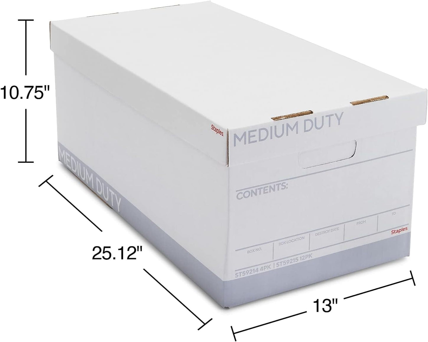 STAPLES Storage & Filing Box, Medium-Duty with Handles & Removeable Lid, Letter Size Documents, Stackable, 12-Pack, White/Gray