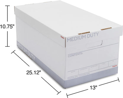 STAPLES Storage & Filing Box, Medium-Duty with Handles & Removeable Lid, Letter Size Documents, Stackable, 12-Pack, White/Gray
