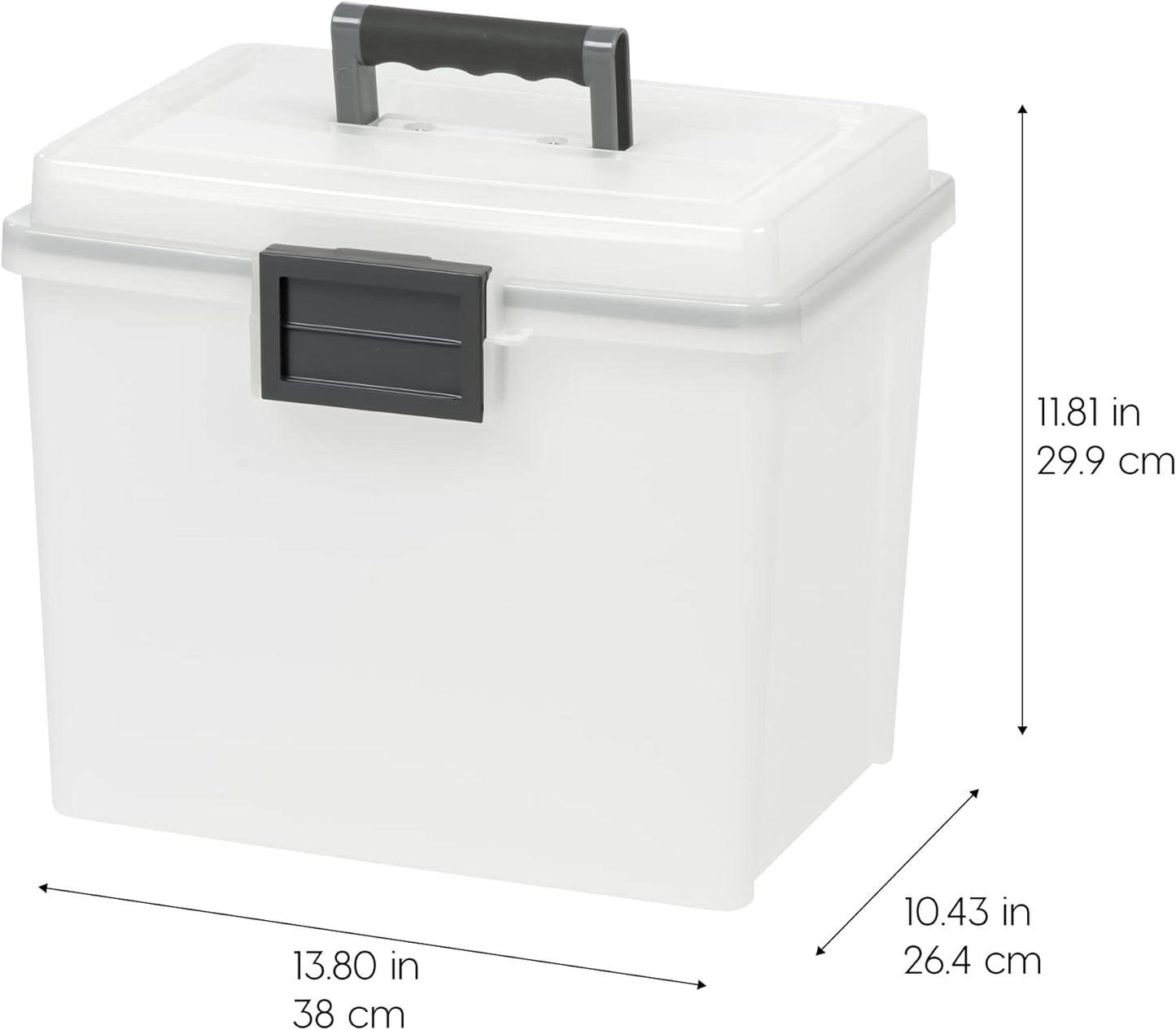 IRIS USA File Box with Lid File Organizer for Letter File w/Organizer-Lid, Plastic Mobile Filing Organizer, Water Resistant Document Box, Portable File Box with Handle, Secure Buckle, Lockable, Black
