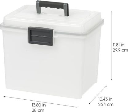 IRIS USA File Box with Lid File Organizer for Letter File w/Organizer-Lid, Plastic Mobile Filing Organizer, Water Resistant Document Box, Portable File Box with Handle, Secure Buckle, Lockable, Black