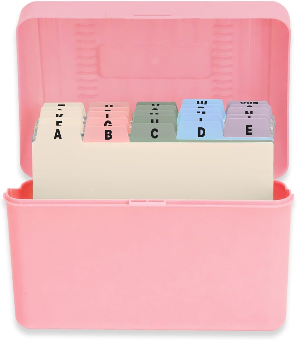 H4D Index Card Holder 3x5 Inches with 25 Plastic Dividers, Black