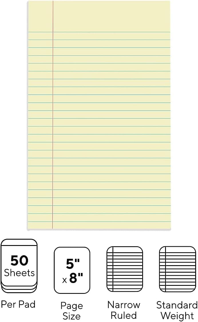 STAPLES Notepads, 8.5” x 11”, Narrow Ruled, White, 50 Sheets/Pad, 12‑Pack