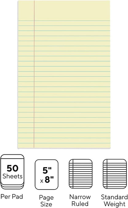 STAPLES Notepads, 8.5” x 11”, Narrow Ruled, White, 50 Sheets/Pad, 12‑Pack