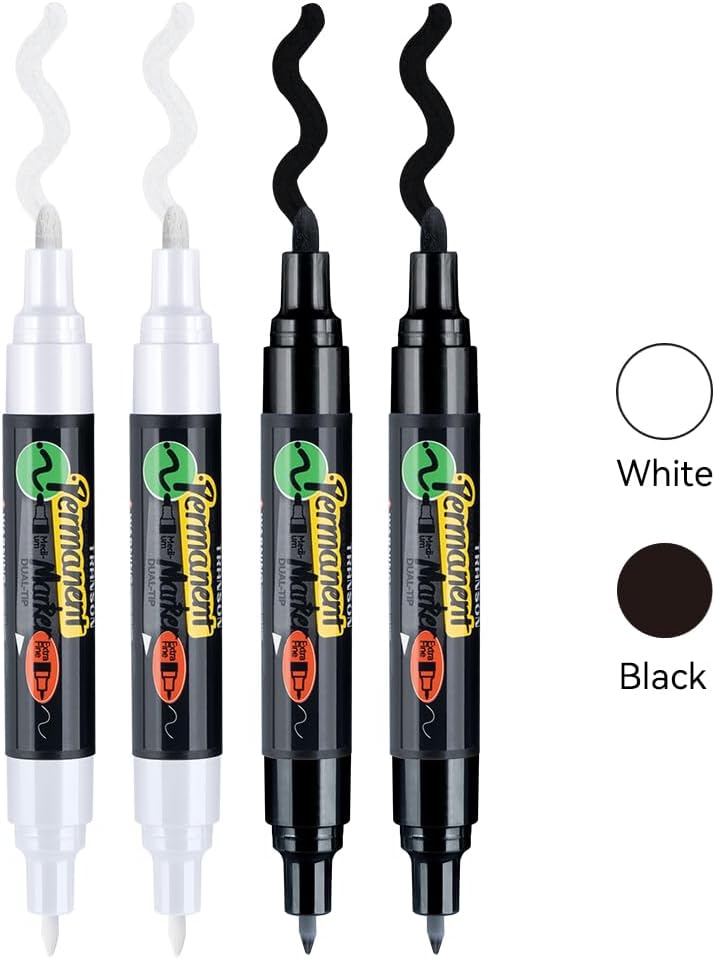 TRANSON Black and White Bold Tip and Extra Fine Tip Paint Markers Waterproof Oil Paint pen