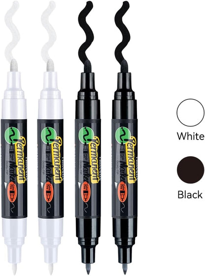 TRANSON Black and White Bold Tip and Extra Fine Tip Paint Markers Waterproof Oil Paint pen
