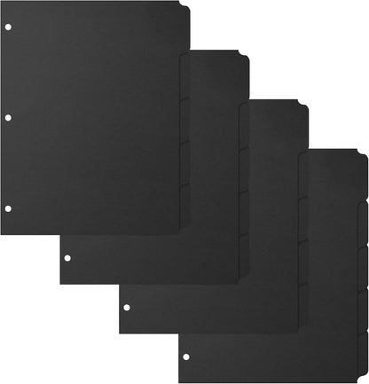 3 Ring Binder Dividers with 5-Tabs for Letter Size, 1/5 Cut, 3-Hole Punched, Blank Kraft Paper Index Dividers 8.5” x 11” for Extra Durable for College, Adults