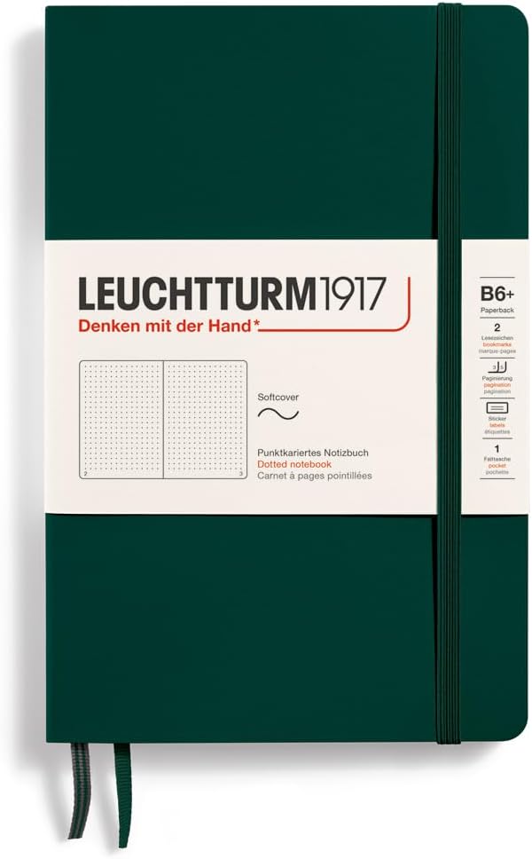 LEUCHTTURM1917 - Notebook Softcover Paperback B6+ - 123 Numbered Pages for Writing and Journaling (Ruled, Rising Sun)