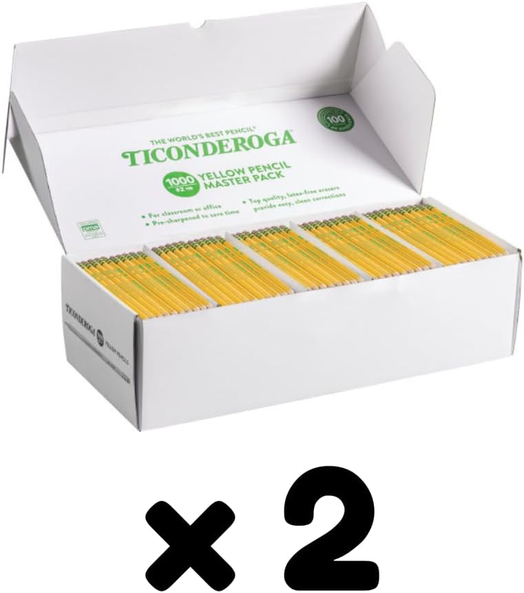 Ticonderoga Wood-Cased Pencils, Pre-Sharpened, 2 HB Soft, Yellow, 72 Count