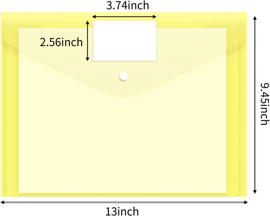EOOUT 48pcs Plastic Envelopes Poly Envelopes, Clear Document Folders with Snap Button Closure, Letter Size, A4 Size with Label Pocket for School Home Work Office Organization, 8 Colors
