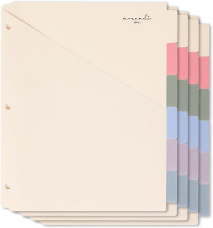 H4D 6-Tab Dividers for 3 Ring Binder, Plastic Dividers with Two Pockets, Letter Size, Pastel Colors, 1 Set