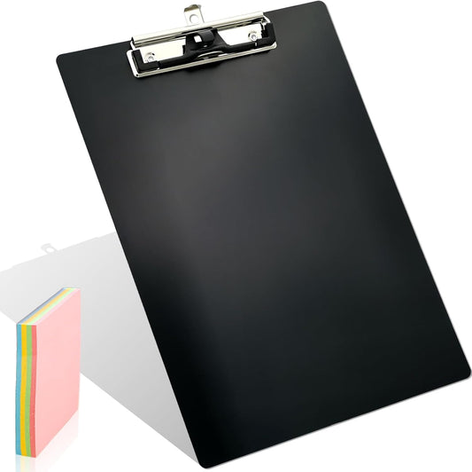 Aluminum Metal Clipboard Stainless Hangable Pen Holder Low-Profile Clip Board Size A4 9" x 12.6" with Sticky Note for School Office Business Medical Professionals Workshop Factory (Pink, Aluminum-A4)