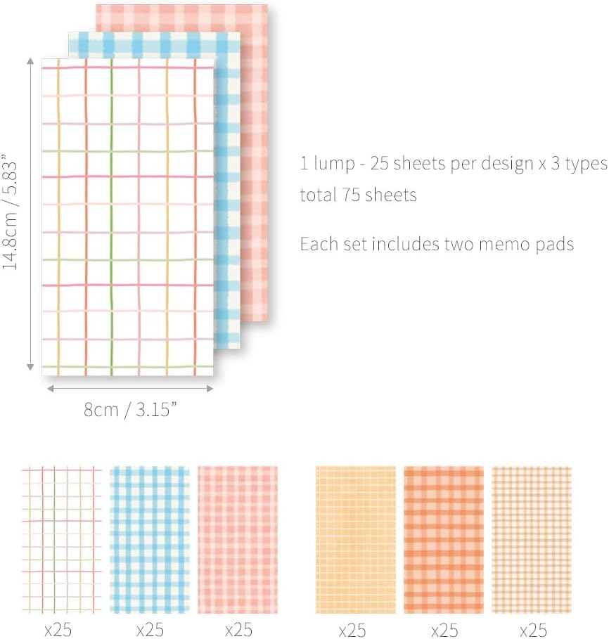 Monolike Memopad Memories design B SET - 4 Packs, 4 Different Designs, 100 Sheets Per Pad, Total 400 Sheets, Note pads, Writing pads, 3.15 x 4.17 Inches