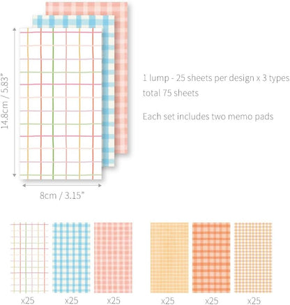 Monolike Memopad Memories design B SET - 4 Packs, 4 Different Designs, 100 Sheets Per Pad, Total 400 Sheets, Note pads, Writing pads, 3.15 x 4.17 Inches