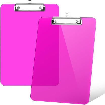 Rimilak Plastic Clipboards with Low Profile Metal Clip, Translucent Board, 12.5 x 9 In Letter Size, Office Supply, Back to School, Pink