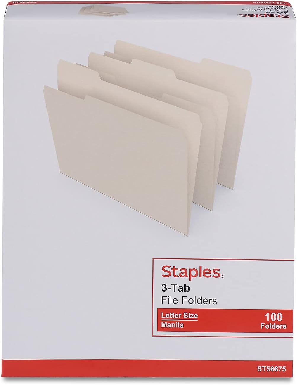 Staples File Folders, Letter Size, 1/3‑Cut Tabs, Purple, Durable 10.5‑Point Paper Stock, 100/Pack