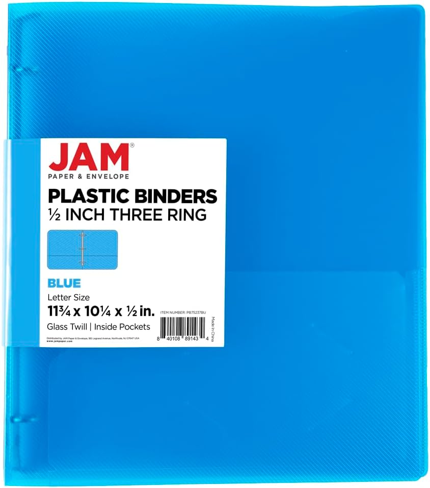 JAM PAPER Plastic 0.75 inch Binder - Clear 3 Ring Binder - Sold Individually