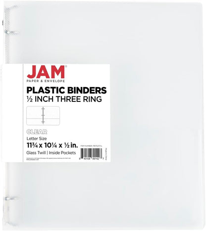 JAM PAPER Plastic 0.75 inch Binder - Clear 3 Ring Binder - Sold Individually