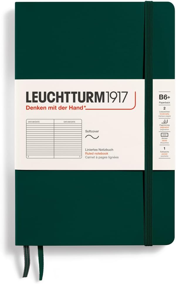 LEUCHTTURM1917 - Notebook Softcover Paperback B6+ - 123 Numbered Pages for Writing and Journaling (Ruled, Rising Sun)