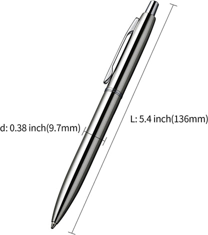 ChaoQ 3 Pcs Retractable Metal Ballpoint Pens, for Gift, Business, Office, 1.0mm Medium Point Black Ink, 6 Extras Replaceable Metal Refills - Stainess Steel
