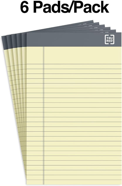 TRU RED Notepads, 5” x 8”, Narrow Ruled, Canary, 50 Sheets/Pad, 6‑Pack