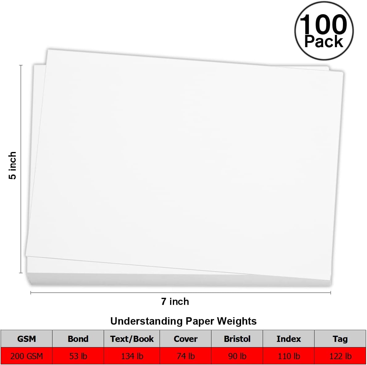 100 Pieces 5" x 7" White Cardstock, Heavyweight Cardstock Sheets Blank Invitation Paper Greeting Cards Printable, 74lb Cover 200 GSM/White