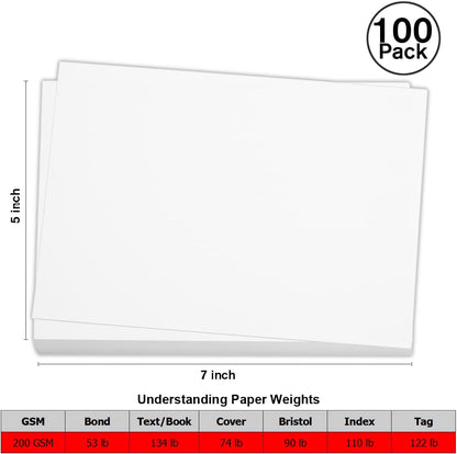 100 Pieces 5" x 7" White Cardstock, Heavyweight Cardstock Sheets Blank Invitation Paper Greeting Cards Printable, 74lb Cover 200 GSM/White