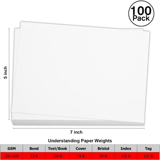 100 Pieces 5" x 7" White Cardstock, Heavyweight Cardstock Sheets Blank Invitation Paper Greeting Cards Printable, 74lb Cover 200 GSM/White