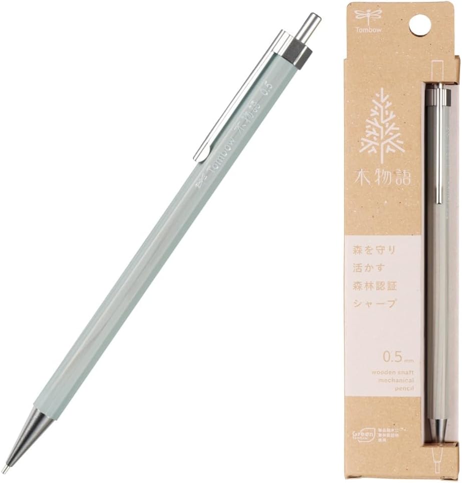 Tombow KIMONOGATARI Mechanical Pencil 0.5mm, Natural Wood Barrel, DHA-151 Japanese Eco-Friendly Pencil (Nemophila Blue)