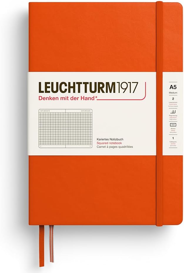 LEUCHTTURM1917 - Notebook Hardcover Medium A5-251 Numbered Pages for Writing and Journaling - Thinking Ahead (Plain Paper, Spice Brown)