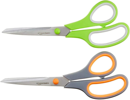 Amazon Basics Multipurpose Stainless Steel Scissors for Office, Crafts, Right/Left Handed, Comfort Grip, PVD Coated, 3-Pack, Multicolor