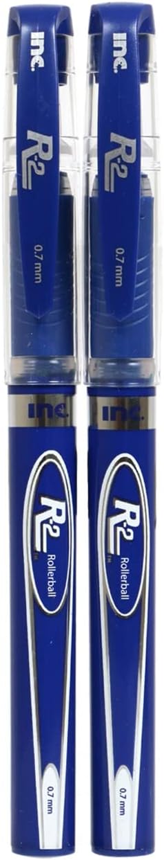 INC 0.7 mm R-2 Roller Ball Pen,Controlled Ink Flow System, Blue Ink, Comfort Grip, 2 pack